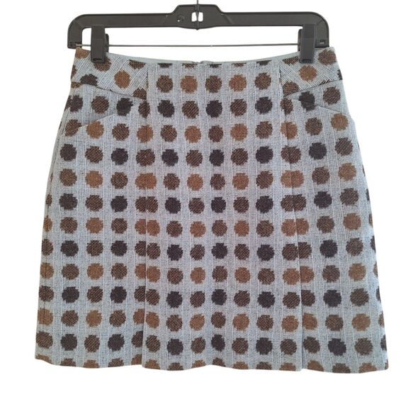 Boden British Tweed by Moon Blue Brown Wool Skirt UK8S US4S Polka Dot Pockets - Picture 2 of 16